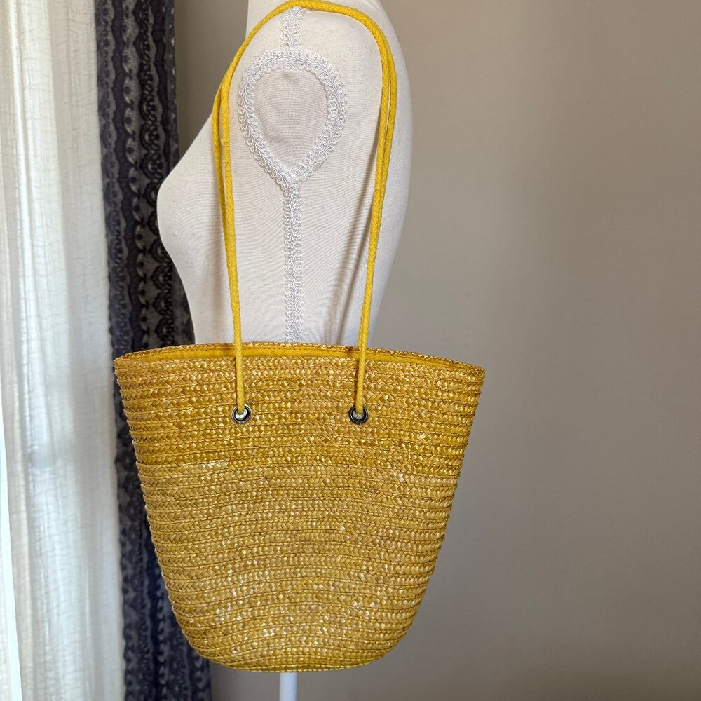 Vintage Woven Yellow Straw Tote Bag | Coastal Grandmother Summer Purse | Boho